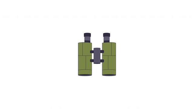 Military binoculars 2D cartoon animation. Optical equipment. Tactical gear. Wildlife observation. Magnification optics. Field glasses animated flat colorful element 4K video on transparent background