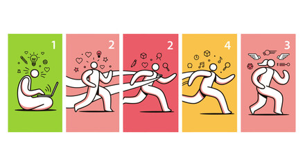 Fototapeta premium Five Panel Colorful Sequence Showing a Running Figure in Motion.