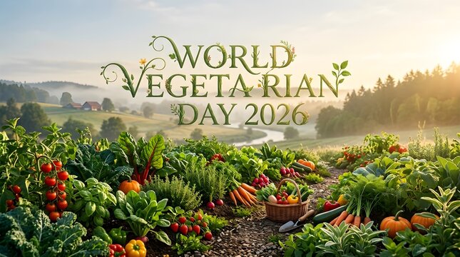 World Vegetarian Day 2026Lush Crop Field Of Growing Vegetables And Herbs At Dawn