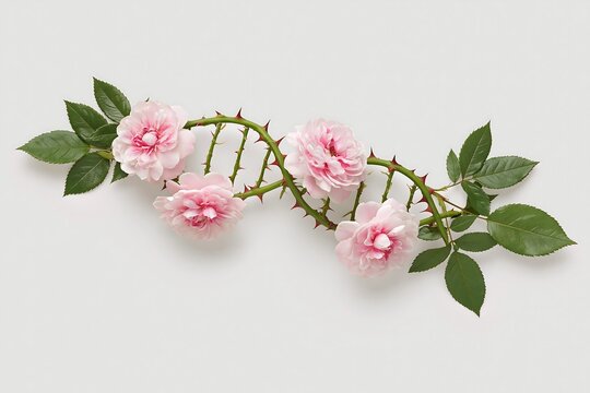 A DNA double helix forms from twisting green rose vines covered with sharp thorns.