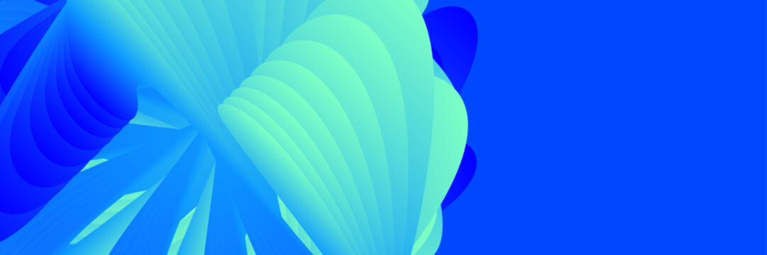 Abstract vibrant blue cyan background, Curved fan shape design, Modern layered pattern banner, Creative digital art layout