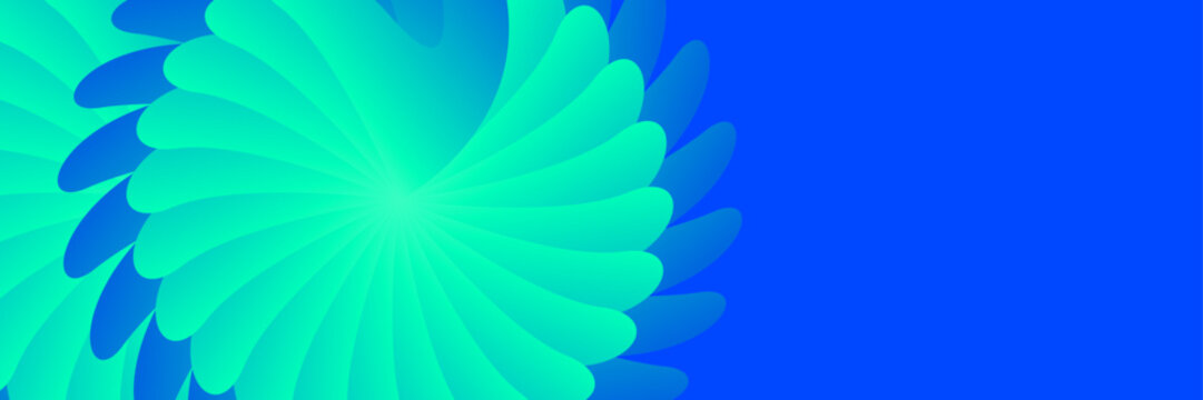 Abstract vibrant green blue background, Spiral flower shape cyan design, Modern organic pattern banner layout, Smooth gradient texture colorful backdrop