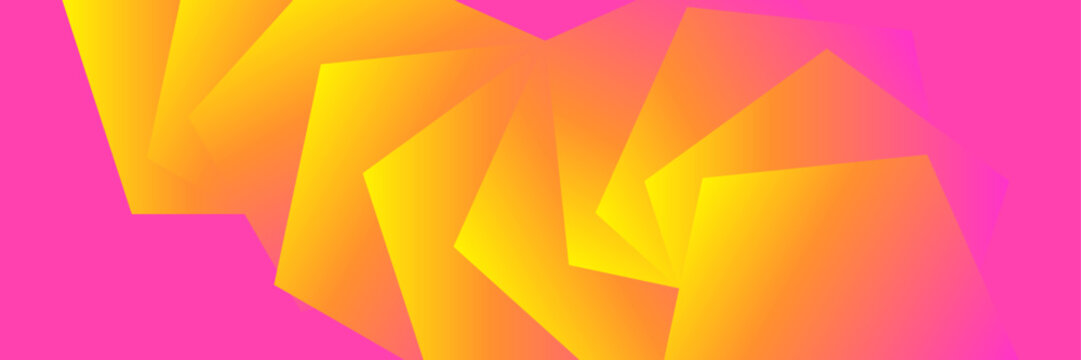 Abstract vibrant yellow orange background, Geometric polygon shape pink design, Modern overlapping layer banner layout, Bright gradient pattern colorful backdrop