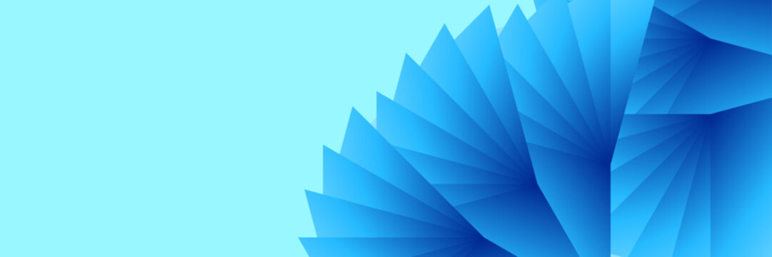 Abstract blue geometric fan pattern background, Vibrant panoramic banner horizontal design, Modern radiating shape gradient texture, Creative digital art colorful backdrop