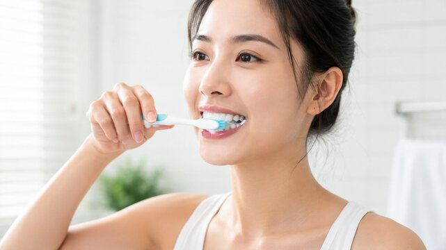 woman brushing teeth