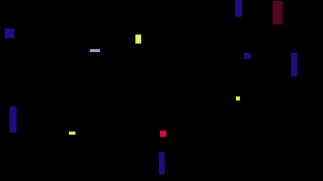 A 40 second graphic video featuring colorful rectangular and square boxes blinking and fading in and out against a transparent background, creating a minimalist abstract animation.