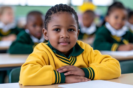 Young black student learning in classroom setting