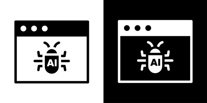 AI browser icon with bug symbol, for software debugging, AI code testing, and web development apps