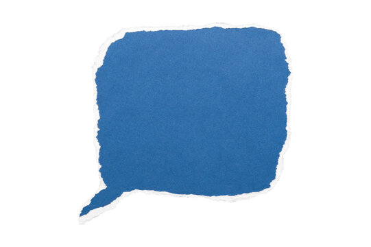 Square blue torn paper speech bubble with left tail