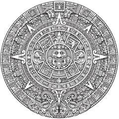 Naklejka premium Aztec sun stone, Aztec calendar stone, Aztec sculpture, Aztec civilization, ancient Mexico, Mesoamerican art, Mesoamerican civilization, sun stone, calendar stone, ancient artifact, archaeological art