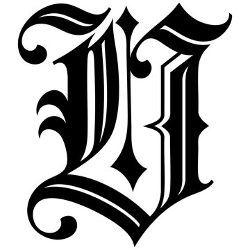 Old english gothic letter u monogram vector illustration featuring blackletter font style monogram alphabet blackletter typography