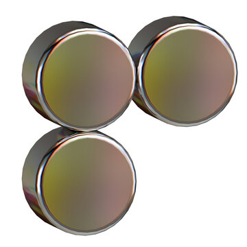 Three Metallic 3D Cylinders with Iridescent Reflections