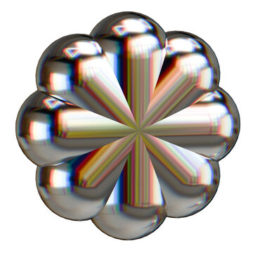 3D Iridescent Chrome Flower Abstract Graphic on White