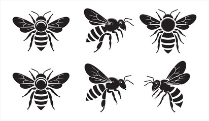 Fototapeta premium Flying bee silhouette collection in black and white