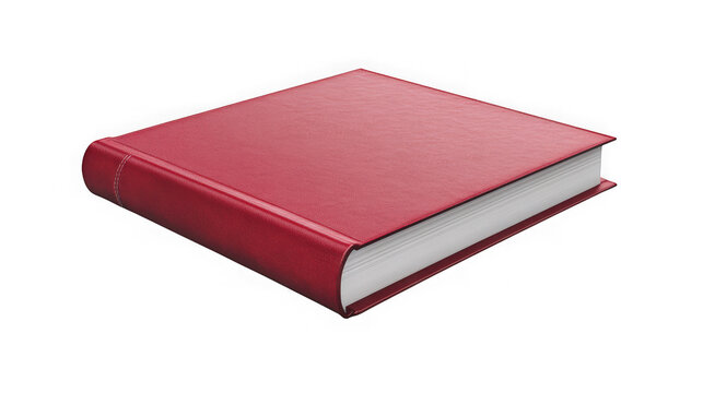 A closed red square leather notebook isolated on a white background