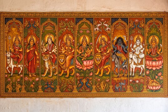 Nine forms of goddess Durga navadurga Kerala mural art panel