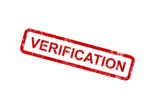 Red verification stamp with white text isolated on transparent background