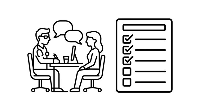 Doctor Consulting Patient with Checklist, Medical Consultation Icon