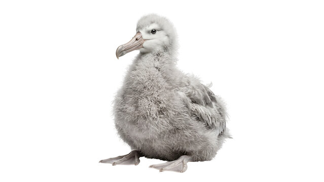 Fluffy Tristan albatross chick sitting isolated on transparent background