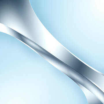 Y2K futuristic retro abstract sleek metallic silver curves overlapping soft baby blue gradient background glossy futuristic millennium aesthetic