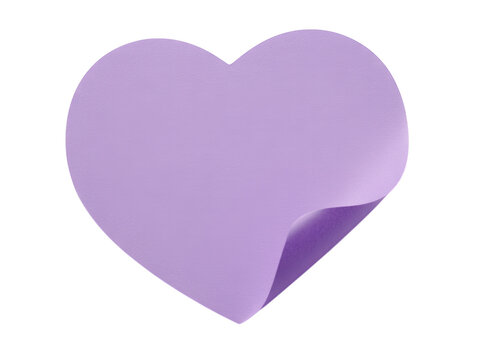 Isolated purple heart shaped sticker with curled edge on transparent background transparent background