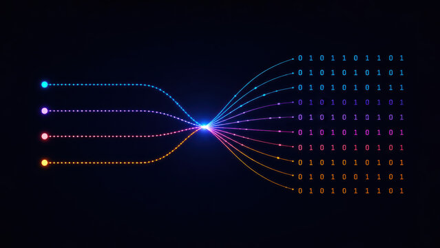 Data encryption algorithm processing network input streams into a structured binary code digital output matrix.