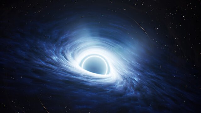 Deep galaxy space hole, Glowing fiery accretion disk around supermassive black hole. 3d rendering.