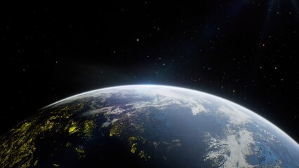 Cinematic Planet Globe Earth Horizon in Outer Galaxy Space. © SohubProduction