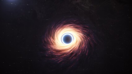 Cosmic galaxy concept, Glowing black hole with accretion vortex in deep galaxy space. 3d rendering. © SohubProduction