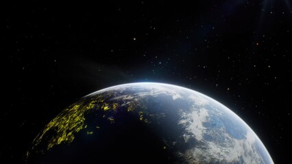 Cinematic Planet Globe Earth Horizon in Outer Galaxy Space. © SohubProduction