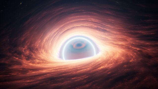Sci-fi space background, Swirling energy accretion disk surrounding Black hole. 3d rendering.