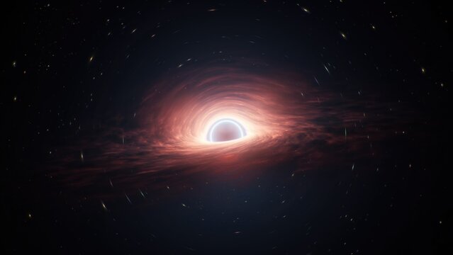 Sci-fi space background, Swirling energy accretion disk surrounding Black hole. 3d rendering.