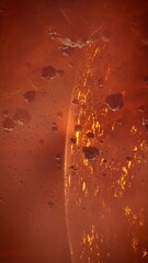 Apocalyptic space concept, asteroid meteor shower over burning volcanic planet. 3d rendering. © SohubProduction