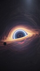 Sci-fi space background, Swirling energy accretion disk surrounding black hole. 3d rendering. © SohubProduction