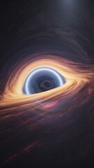 Sci-fi space background, Swirling energy accretion disk surrounding black hole. 3d rendering. © SohubProduction