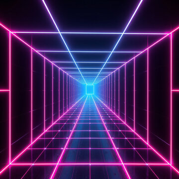 neon geometric grid metaverse synthetic cyberpunk void infinite