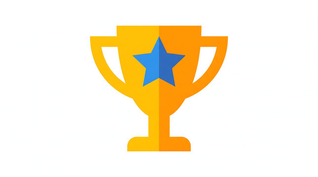 Minimalist golden trophy cup with blue star for championship winner achievement