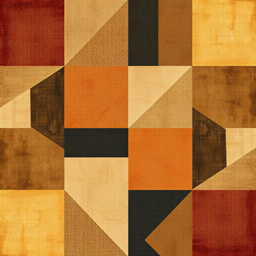 heritage textile abstract modernized patchwork quilt patterns asymmetrical geometric blocks earthy tones highly tactile fabric textures