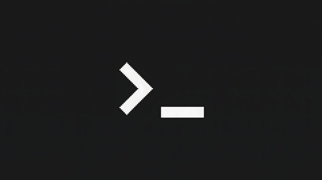 Minimalist pixelated white command line terminal prompt icon for coding and programming