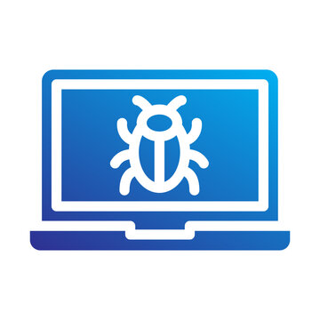 laptop malware and virus detection for Cybersecurity icon solid gradient style