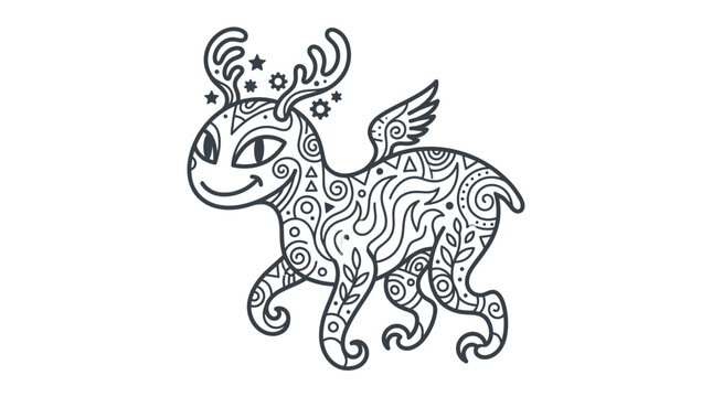 Zentangle Mythical Animal Illustration with Tribal Patterns and Wings