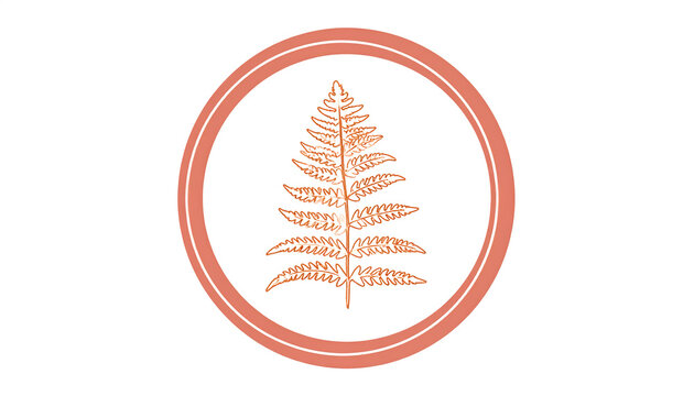 Fern inside a circle drawn with irregular hand sketched lines in minimalist style and terracotta generative AI