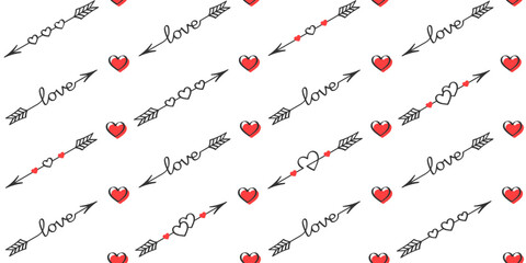 Naklejka premium Black arrows decorated with hearts and the word 