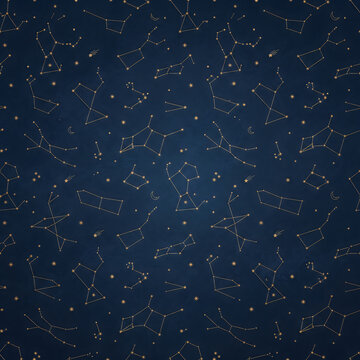 Night sky cosmos star constellation map seamless pattern vector background graphic design with constellation seamless background astronomy