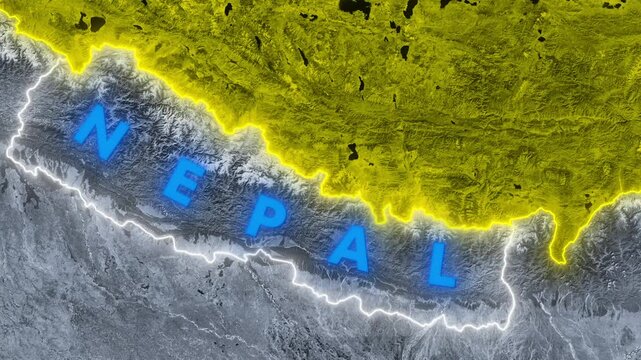 Nepal and Tibet Map Zoom Animation Highlighting Rasuwa District in Bagmati Province
