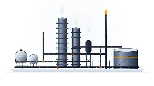 Petrochemical Oil Refinery Processing Plant with Gas Flare Animation