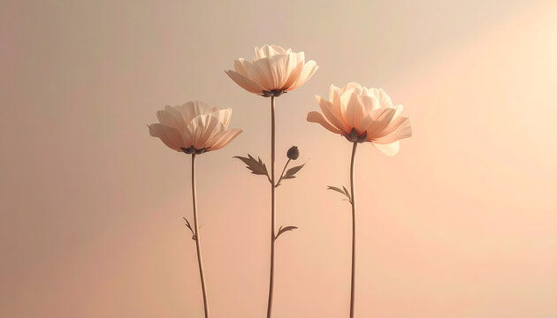 Three slim stems showing quiet balanced mood wide horizontal illustration generative AI