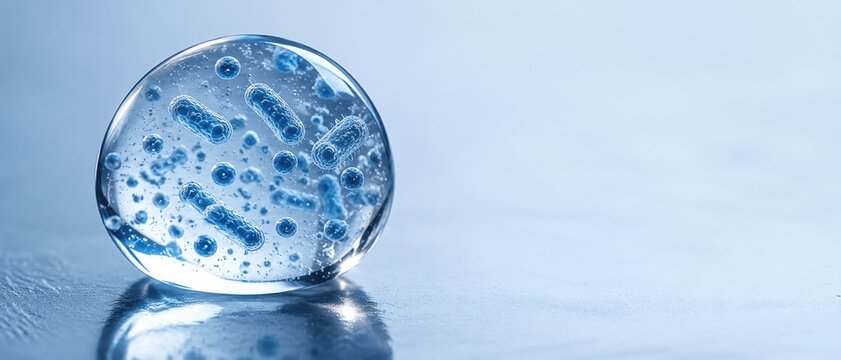 Microscopic bacteria inside a water droplet macro