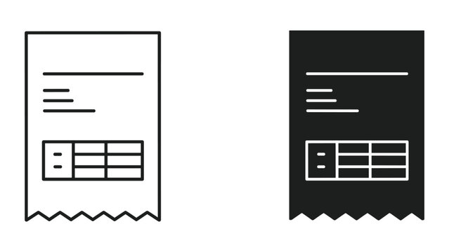 Receipt icon set, vector illustration of a paper bill with table and text lines, simple flat design of a store invoice or transaction slip isolated on white background