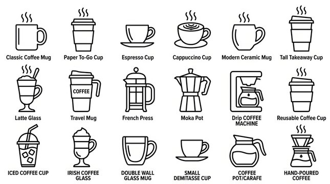 Illustrated Coffee Equipment and Brewing Methods Collection.